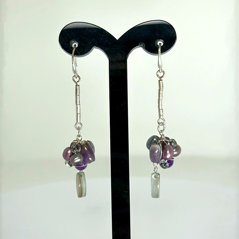 Silver Earrings Real Freshwater Pearls And Real Amethyst 185$